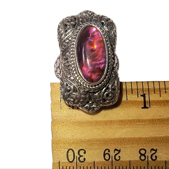 Sarda Bali Designer Pink Abalone Quartz Triplet Statement Ring - Picture 5 of 12